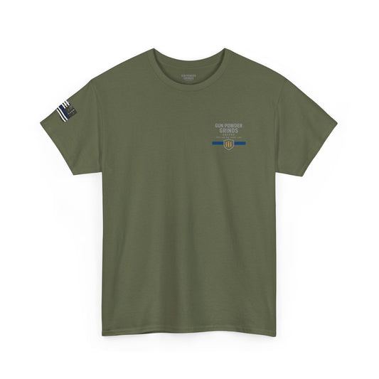 Green t-shirt with a logo on a white background