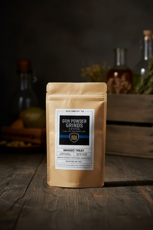 Gun Powder Grinds Mango Treat on wooden surface