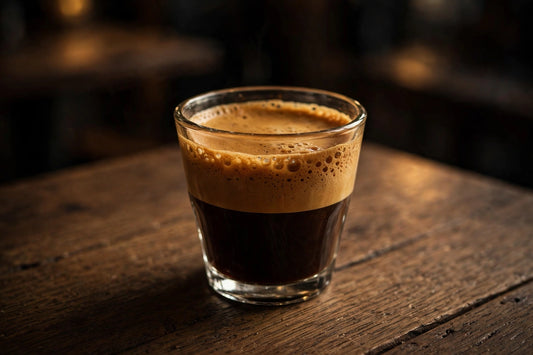 Decaf Espresso shot with crema in a glass cup