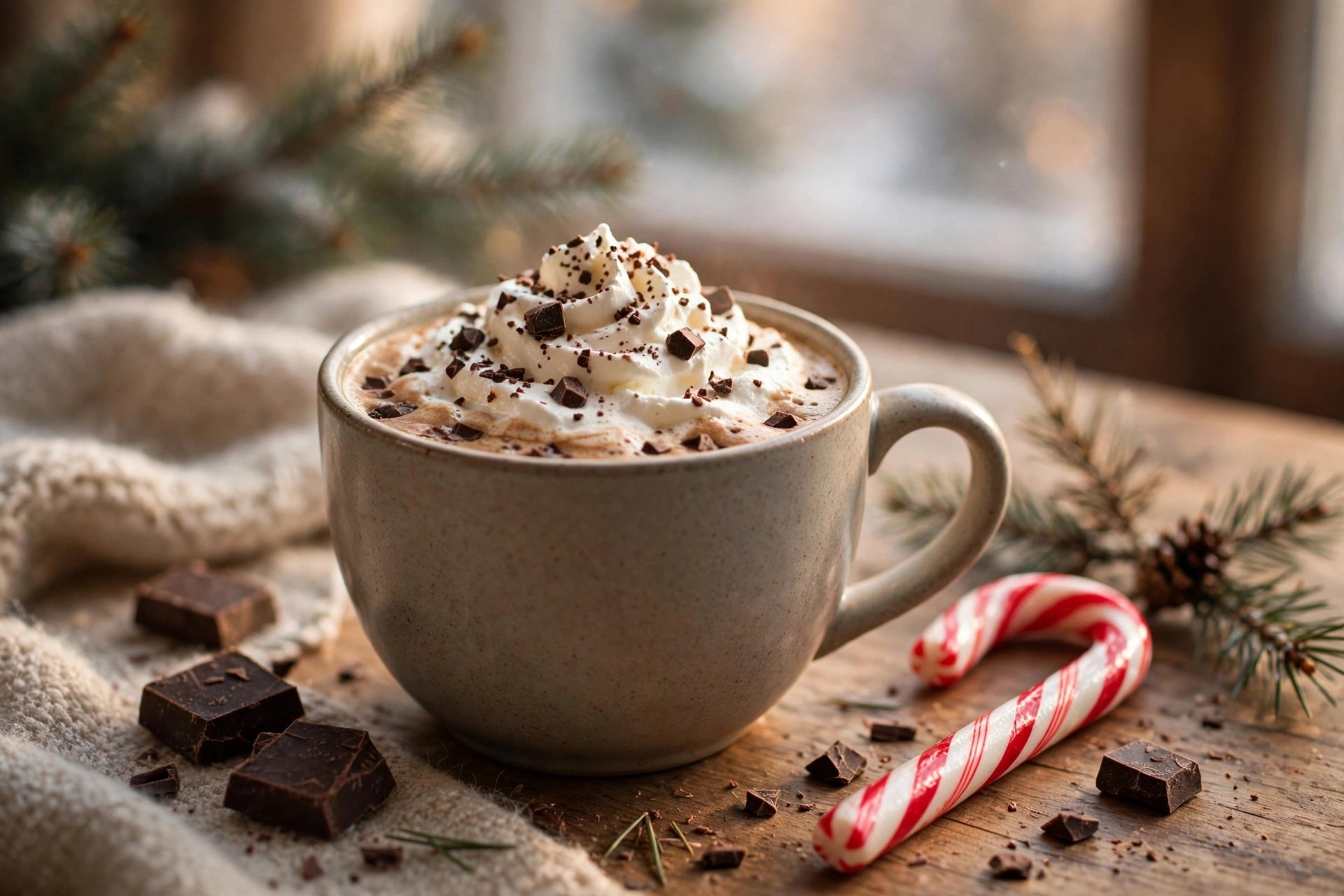Peppermint Mocha coffee with chocolate and candy cane