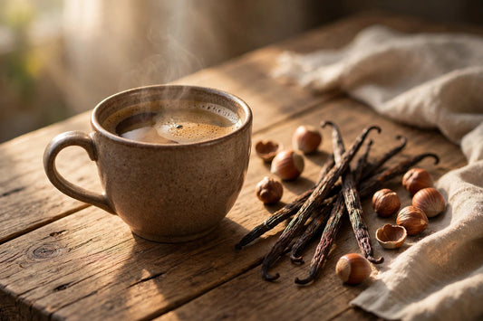 Vanilla Hazelnut coffee with vanilla pods and hazelnuts